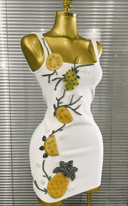Kai Sleeveless O-Neck Beaded Bodycon Mini Bandage Dress for Women