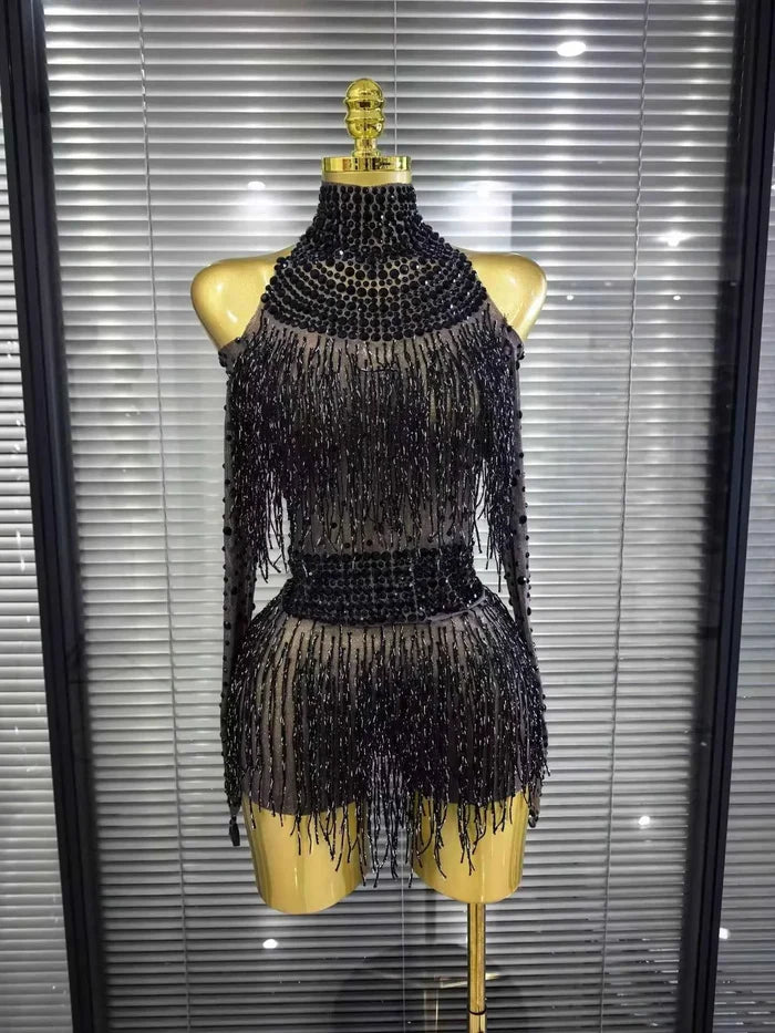 Kanisha Long Sleeve Off-Shoulder Tassel Bodycon Dress