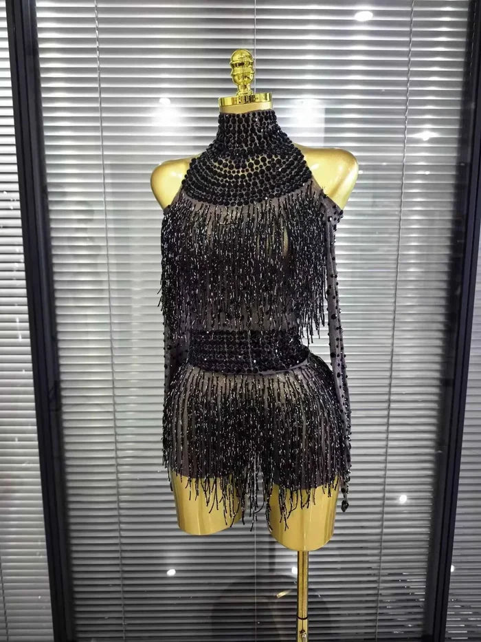 Kanisha Long Sleeve Off-Shoulder Tassel Bodycon Dress