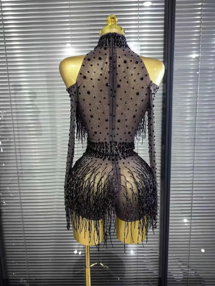 Kanisha Long Sleeve Off-Shoulder Tassel Bodycon Dress