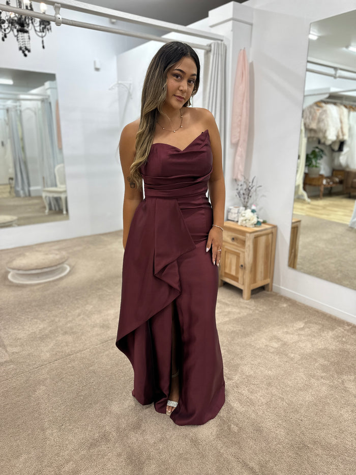 Kasery Asymmetric Gown Crimson - Dress - Bariano