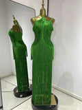 Keilahni Green Fringed Bandage Bodycon Dress Sleeveless