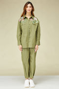 Women Clothing floral green oversized khaki shirt