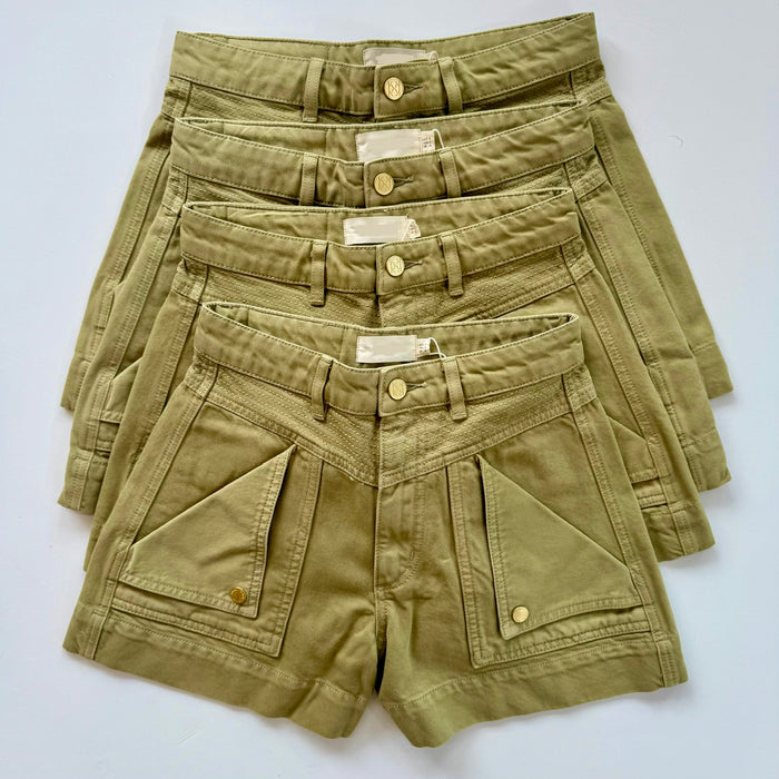 Ki2120 Olive High Waist Denim Shorts
