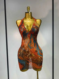 Kiara Sexy Halter Colorful Diamond Backless Mini Dress