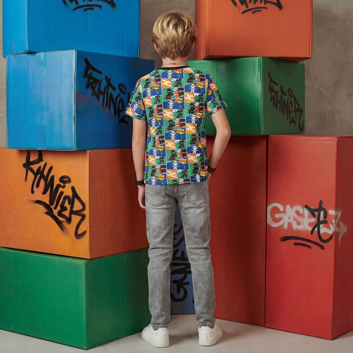 Kid's Black Slim Fit Printed T-Shirts