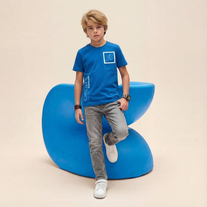 Kid's Blue Slim Fit Printed T-Shirts