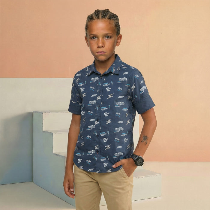 Kid's Blue Slim Fit Shirts