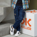 Kid's Dark Blue Solid Cargo