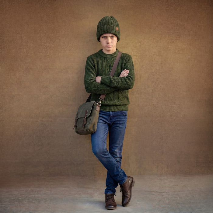 Kid's Dark Green High Neck Sweaters