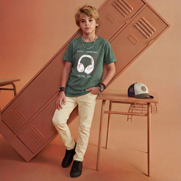 Kid's Green Slim Fit Printed T-Shirts
