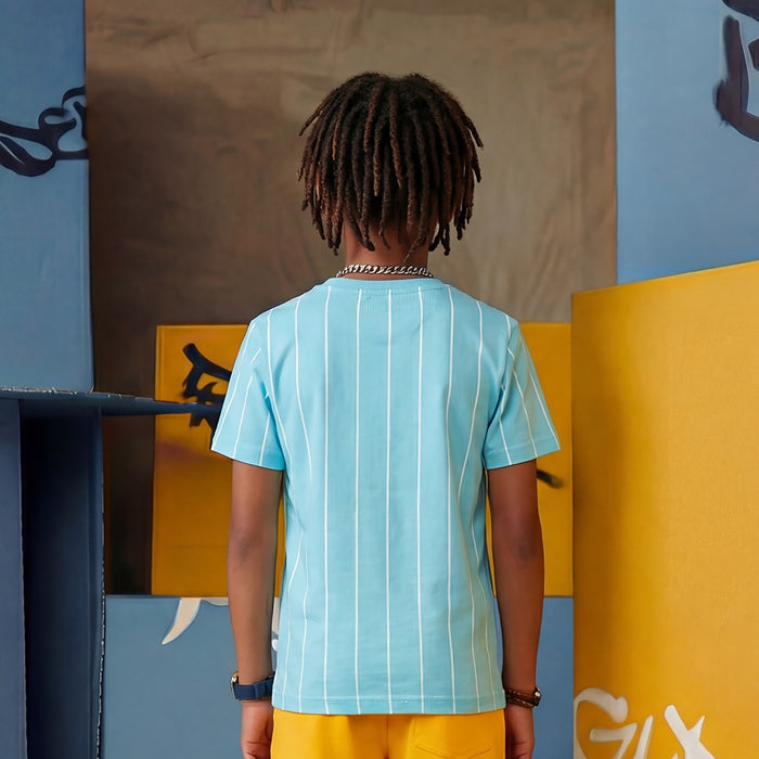 Kid's Light Blue Slim Fit Printed T-Shirts