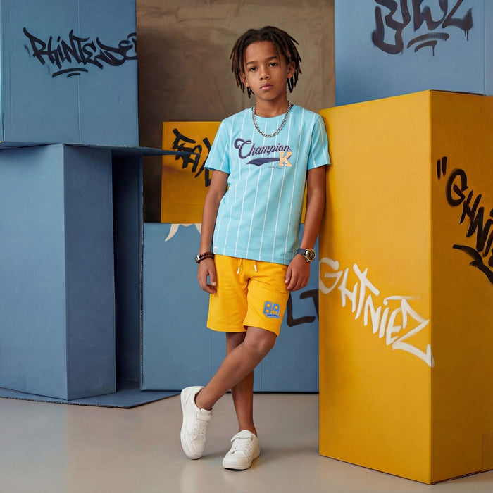 Kid's Light Blue Slim Fit Printed T-Shirts