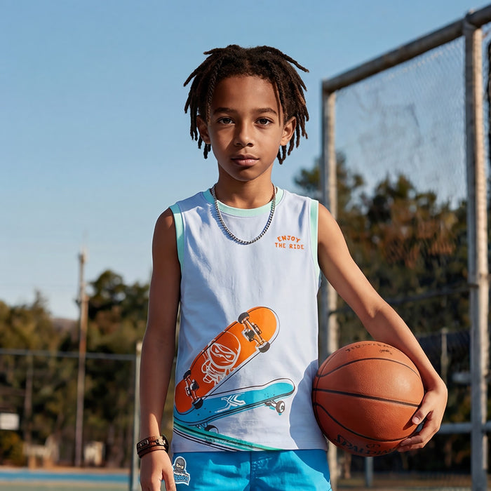Kid's Light Blue Slim Fit Sleeveless T-Shirts