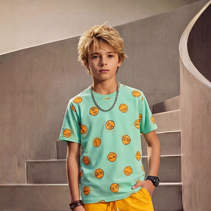 Kid's Light Green Oversize Printed T-Shirts