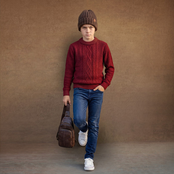 Kid's Maroon High Neck Sweaters