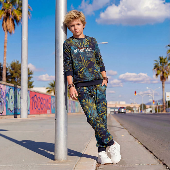Kid's Navy Printed Joggers