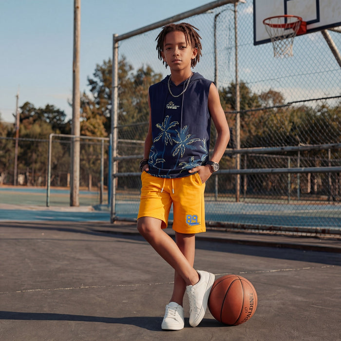Kid's Navy Slim Fit Hooded Sleeveless T-Shirts