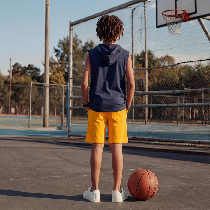 Kid's Navy Slim Fit Hooded Sleeveless T-Shirts