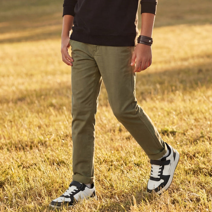 Kid's Olive Slim Fit Trousers