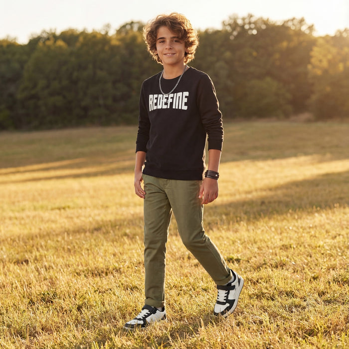 Kid's Olive Slim Fit Trousers