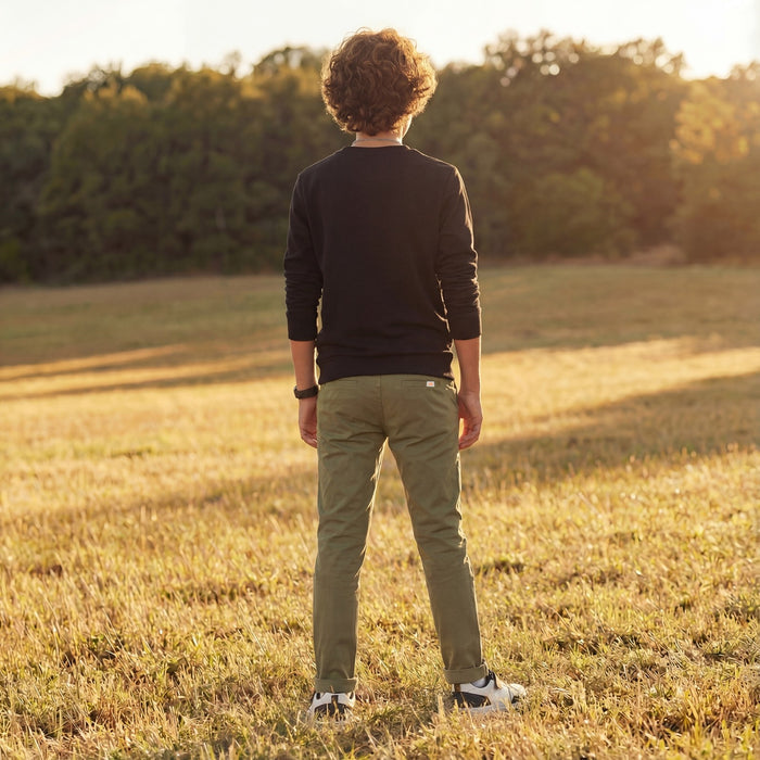 Kid's Olive Slim Fit Trousers