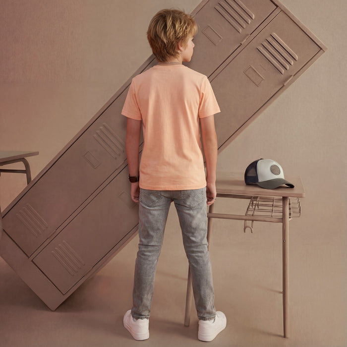 Kid's Peach Slim Fit Printed T-Shirts