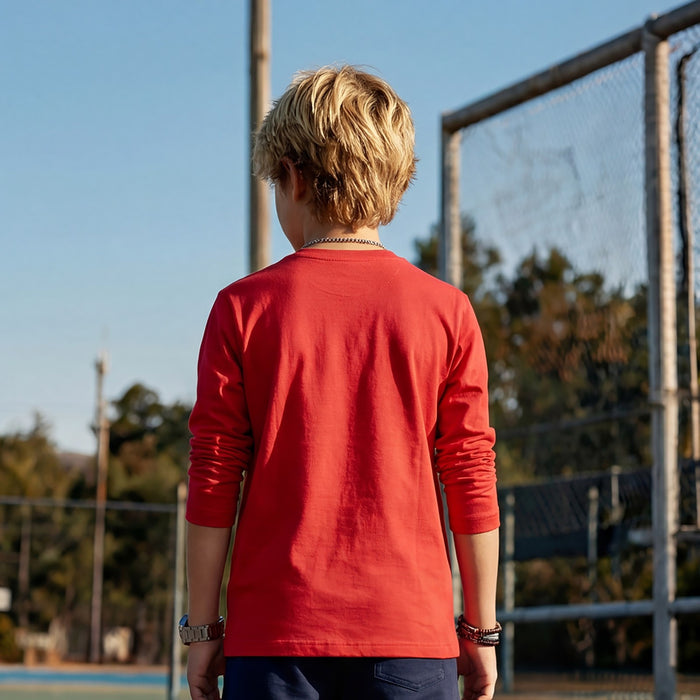 Kid's Red Slim Fit Full Sleeves T-Shirts