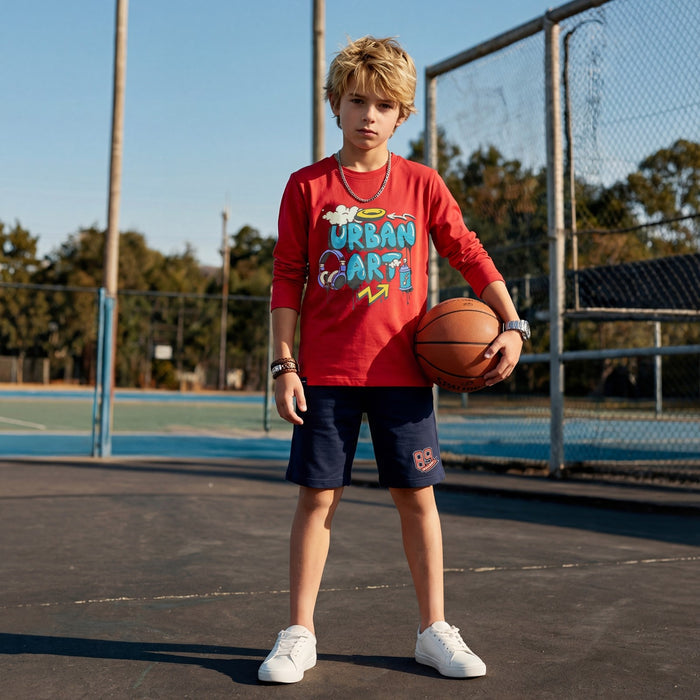 Kid's Red Slim Fit Full Sleeves T-Shirts