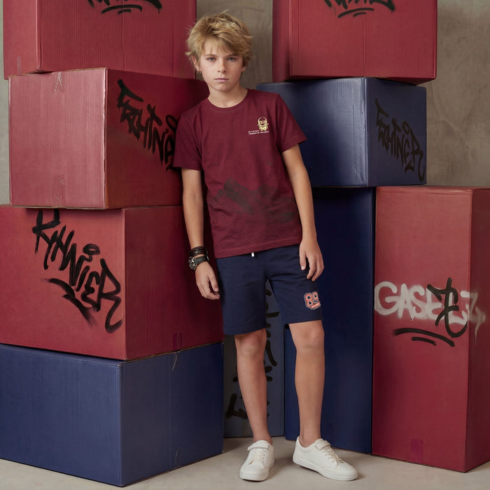 Kid's Wine Slim Fit Printed T-Shirts