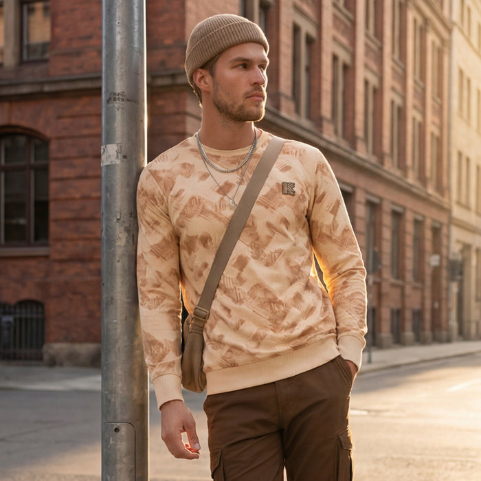 Killer Men Beige Printed Sweat Shirts