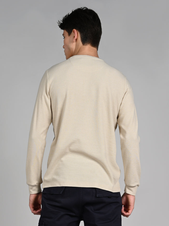 Killer Men Beige Solid Slim Fit T-Shirts
