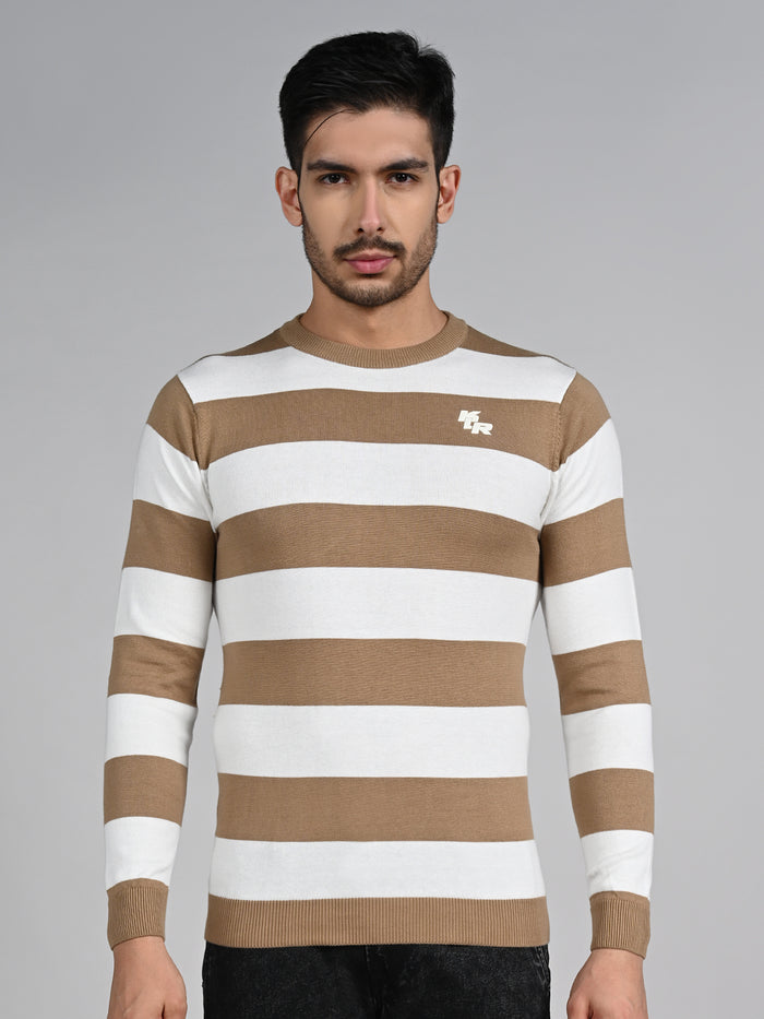 Killer Men Beige Striped Flat Knits