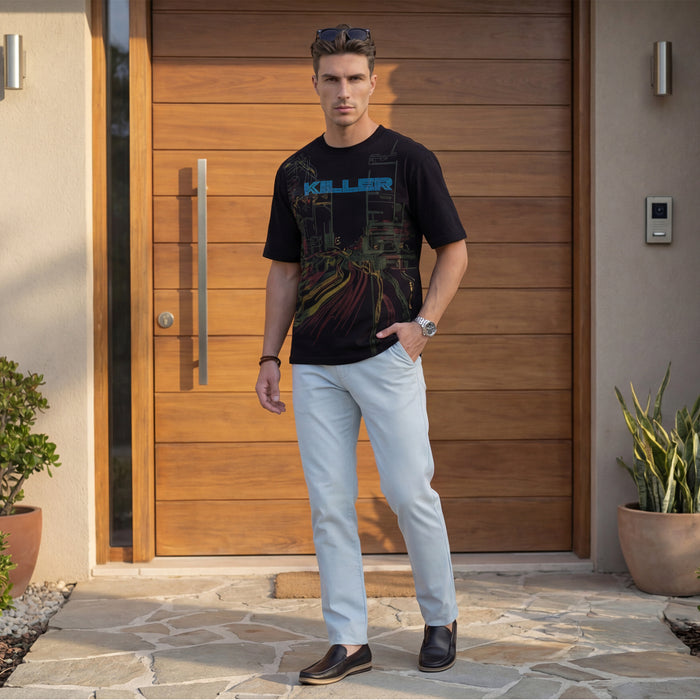 Killer Men Black Printed Round Neck T-Shirts