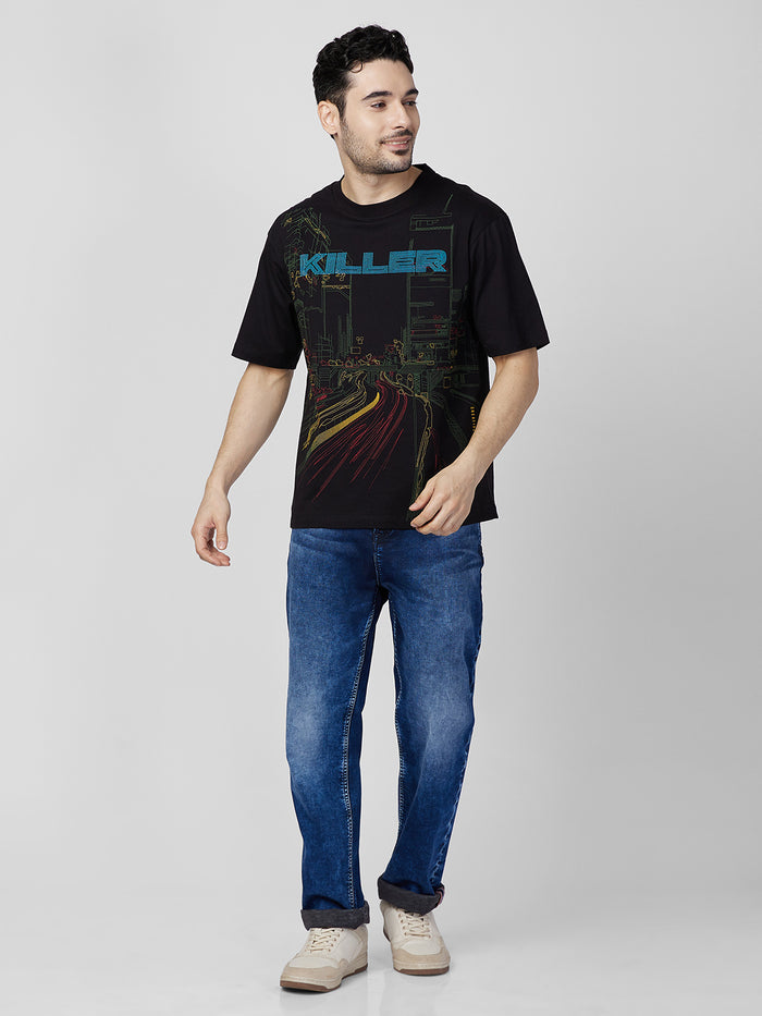 Killer Men Black Printed Round Neck T-Shirts