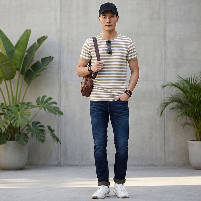Killer Men Khaki Stripe Slim Fit T-Shirts
