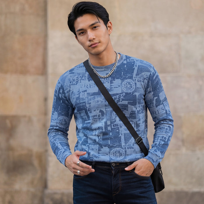 Killer Men Light Blue Printed Flat Knits