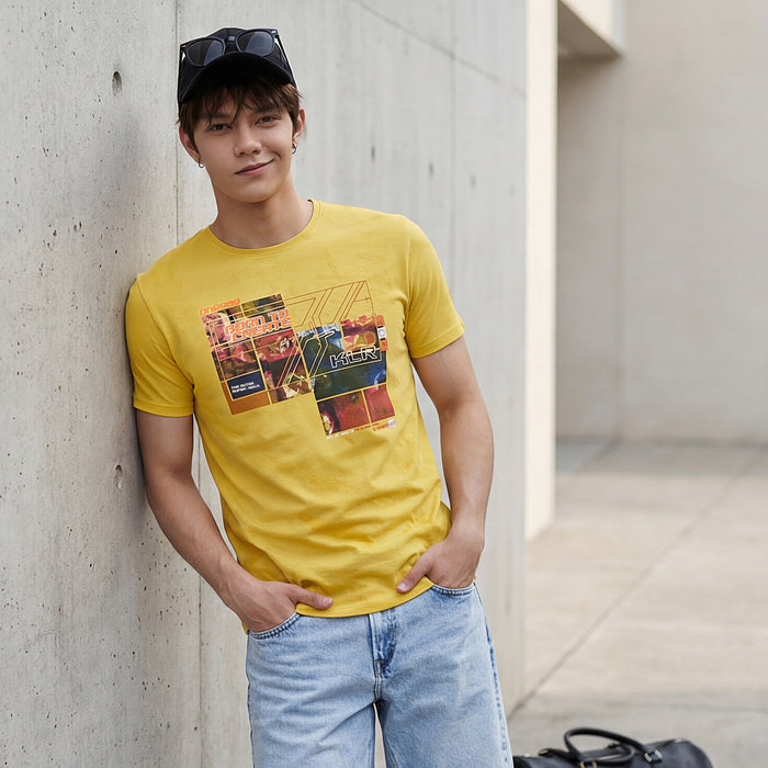 Killer Men Musturd Printed Slim Fit T-Shirts
