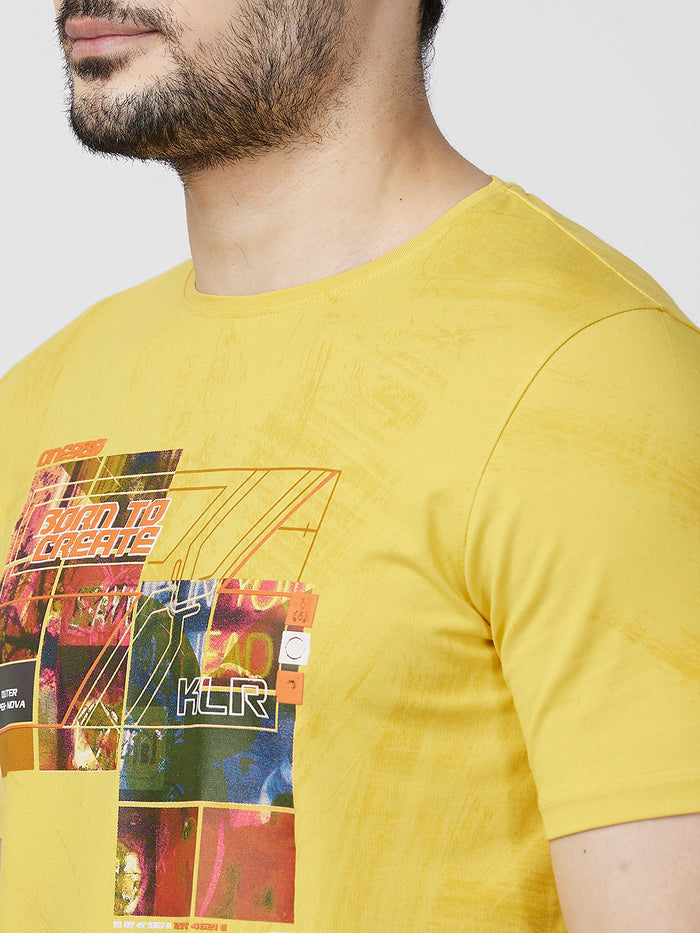 Killer Men Musturd Printed Slim Fit T-Shirts