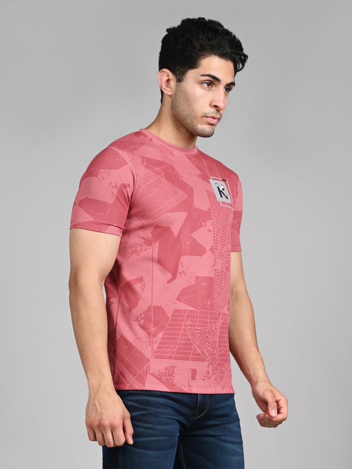 Killer Men Pink Printed Slim Fit T-Shirts