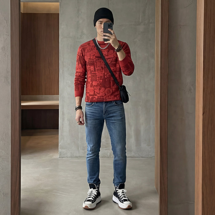 Killer Men Red Printed Flat Knits