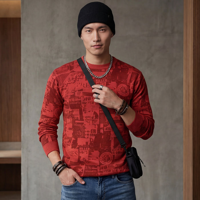 Killer Men Red Printed Flat Knits