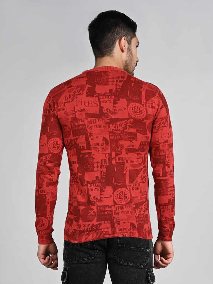 Killer Men Red Printed Flat Knits