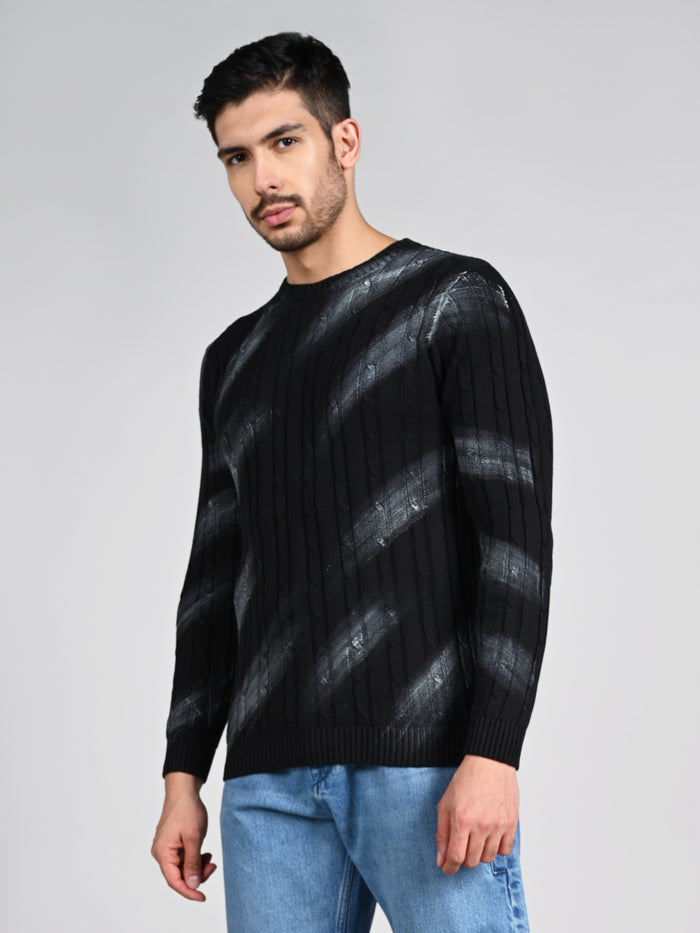 Killer Men Round Neck Balck Printed Sweaters