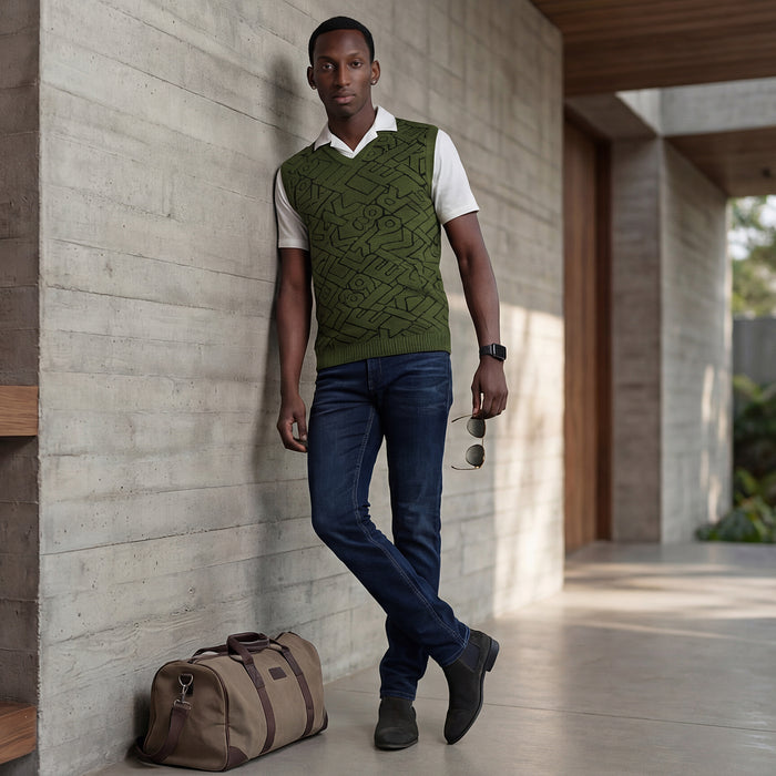 Killer Men V Neck Sleeveless Dark Olive Sweaters