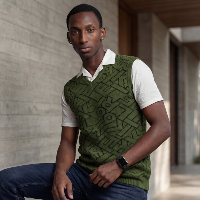 Killer Men V Neck Sleeveless Dark Olive Sweaters