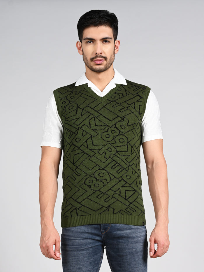 Killer Men V Neck Sleeveless Dark Olive Sweaters
