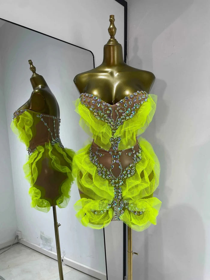Kyomi Neon Strapless Beaded Mini Dress