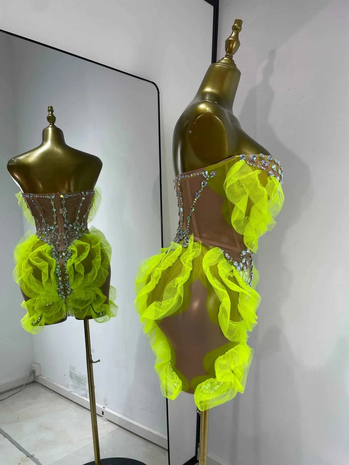 Kyomi Neon Strapless Beaded Mini Dress
