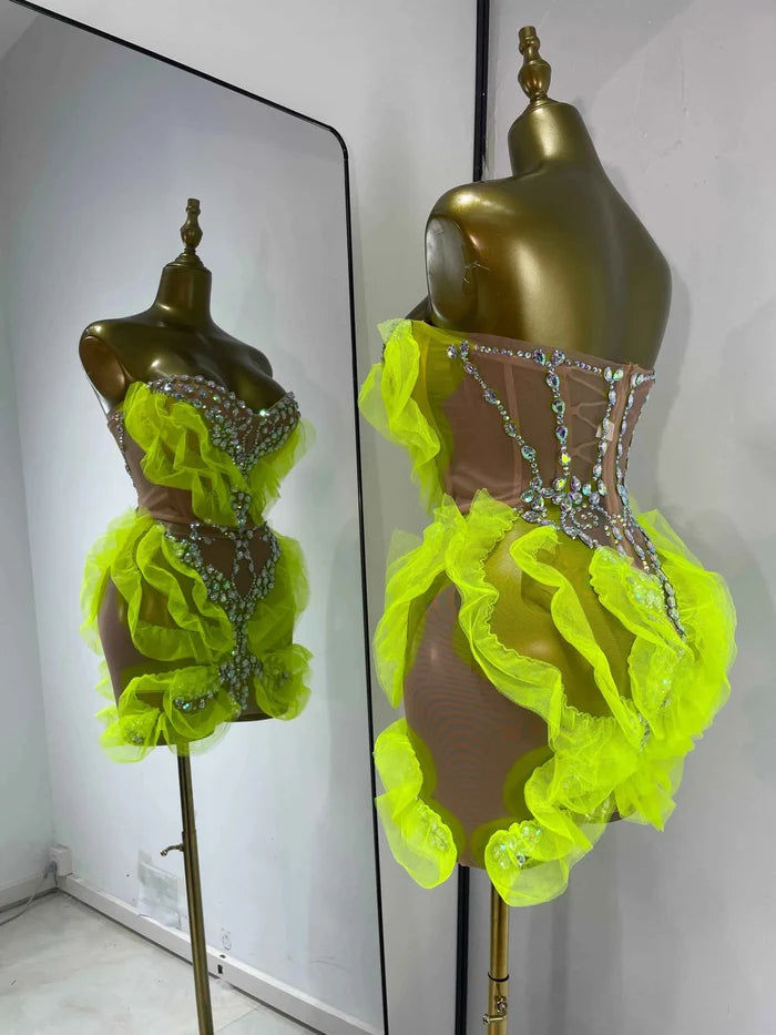 Kyomi Neon Strapless Beaded Mini Dress